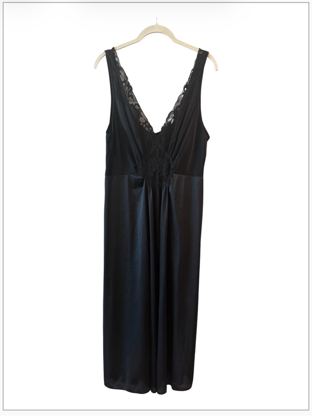Vintage Vanity Fair Black Lace Slip Dress XL Long Full Length